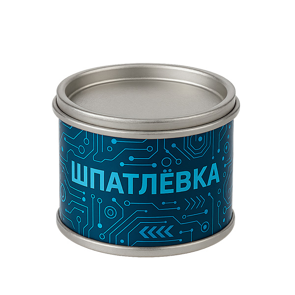 Банка металлическая под шпатлевку компактная тара 0.14 — 0.18 л - лакировка дизайн этикетки, брендинг, тиснение. Купить заказать оптом металлические банки, тару, жестяную упаковку, завод - производство ТАРМЕТ