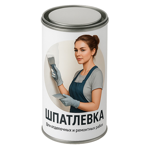 Шпатлевочная банка с железной крышкой хлопок - лакировка дизайн этикетки, брендинг, тиснение. Купить заказать оптом металлические банки, тару, жестяную упаковку, завод - производство ТАРМЕТ